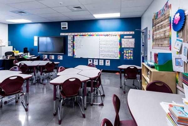 Interior of empty classroom.